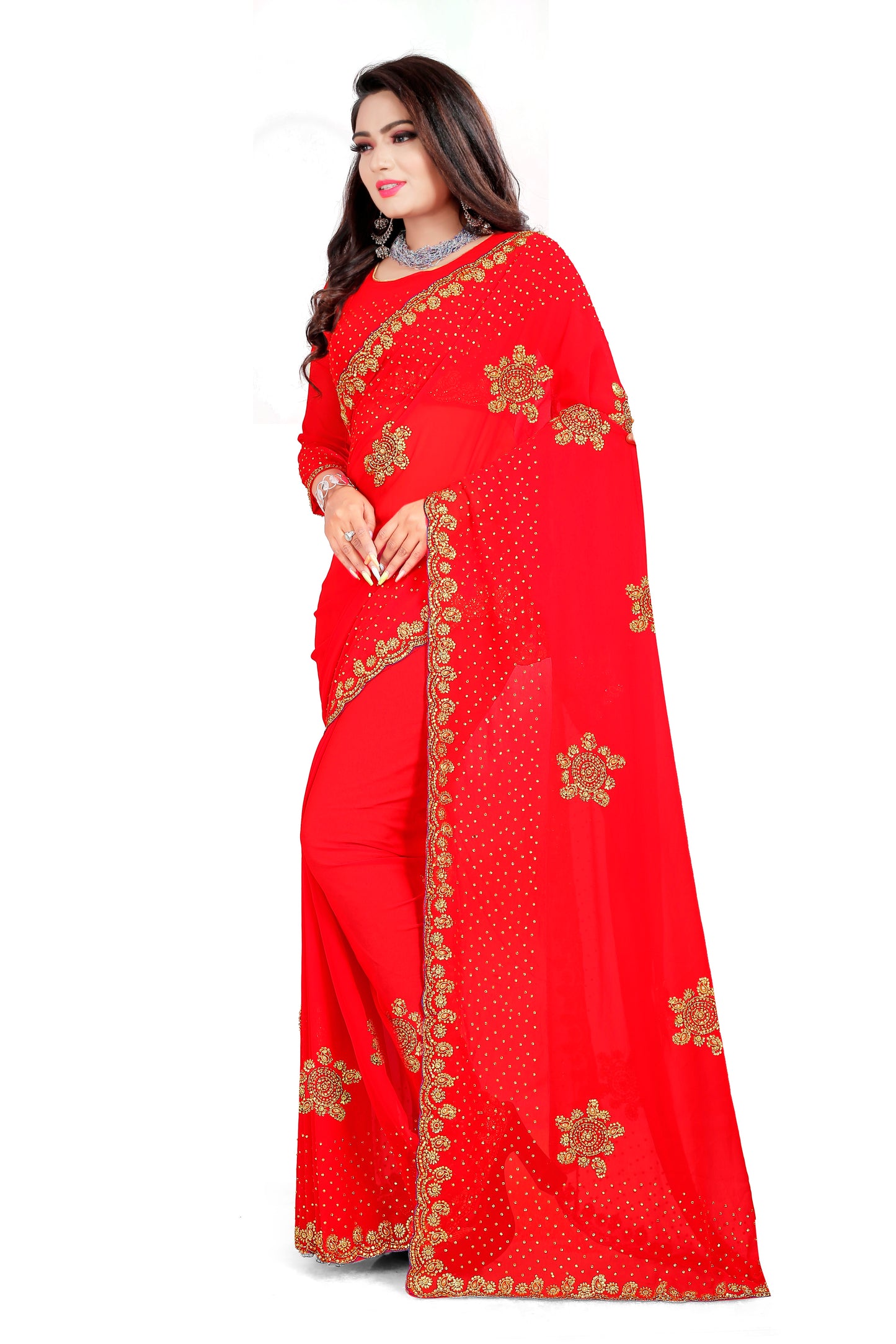 GEORGETTE BUTA HAND WORK CUT BORDER SAREES