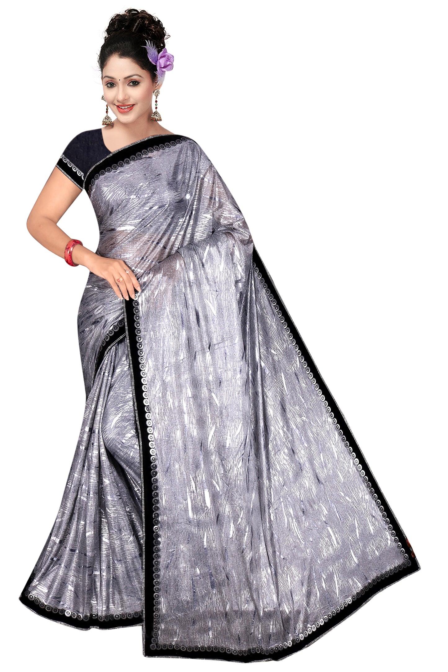 LYCRA ,PRINT READYMADE FANCY BORDER WITH BLOUSE SAREES