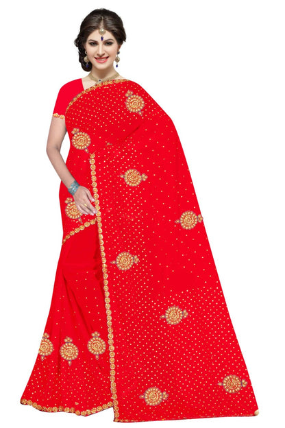 GEORGETTE RESHAM BUTA HAND WORK CUT SAREES