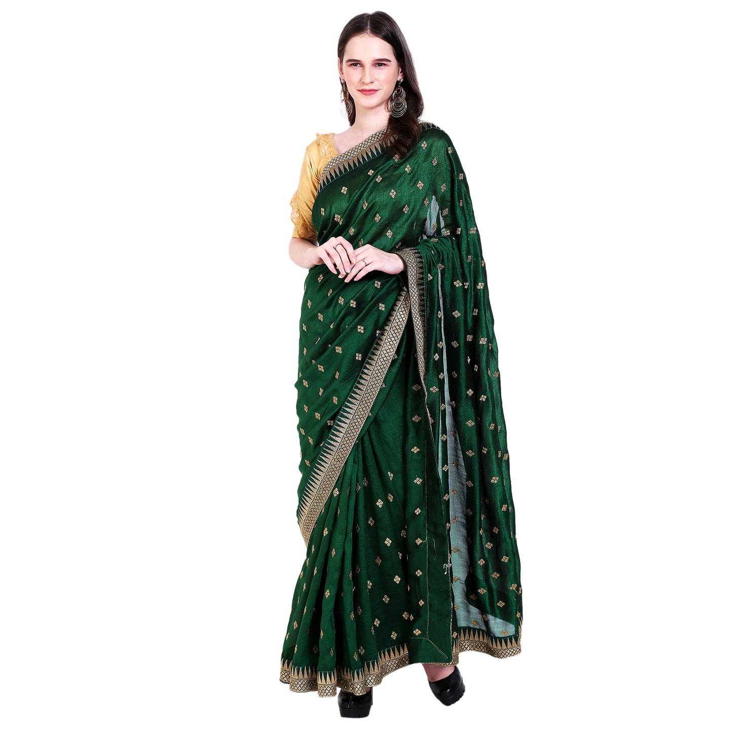 RESHAM ZARI BORDER ALL OVER BURFI SAREES