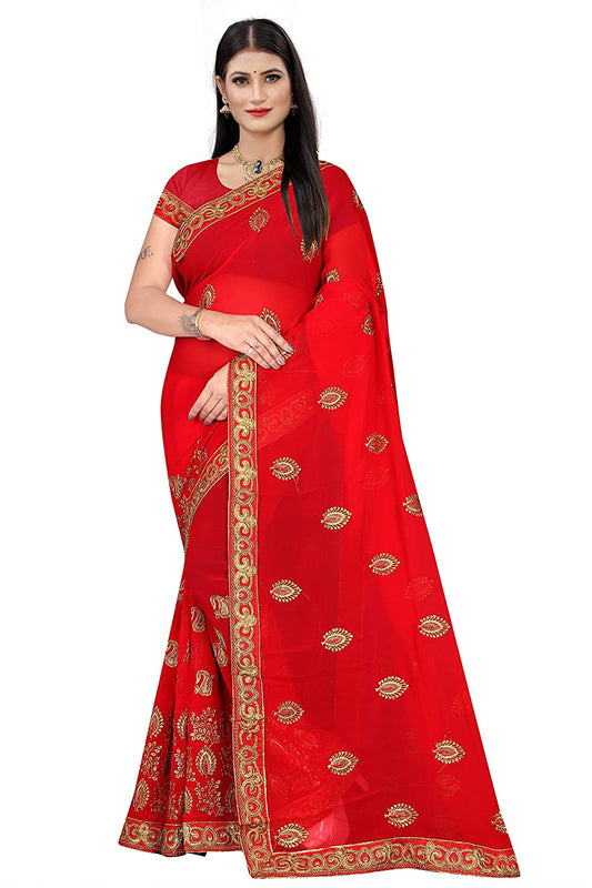 GEORGETEE,ZARI STONE BORDER WORK SAREES