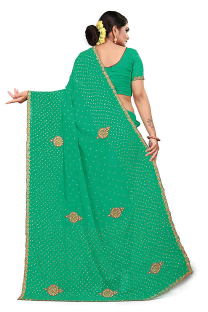 GEORGETTE RESHAM BUTA HAND WORK CUT SAREES