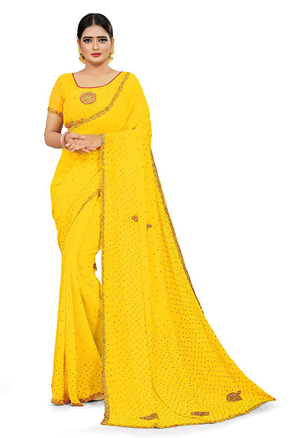 GEORGETTE RESHAM BUTA HAND WORK CUT SAREES