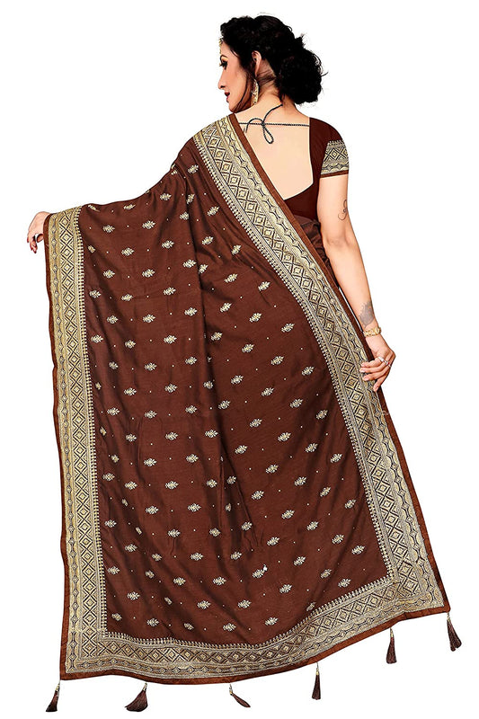 VICHITRA SILK ZARI STONE BORDER WORK SAREE WITH FUNDNA SAREES