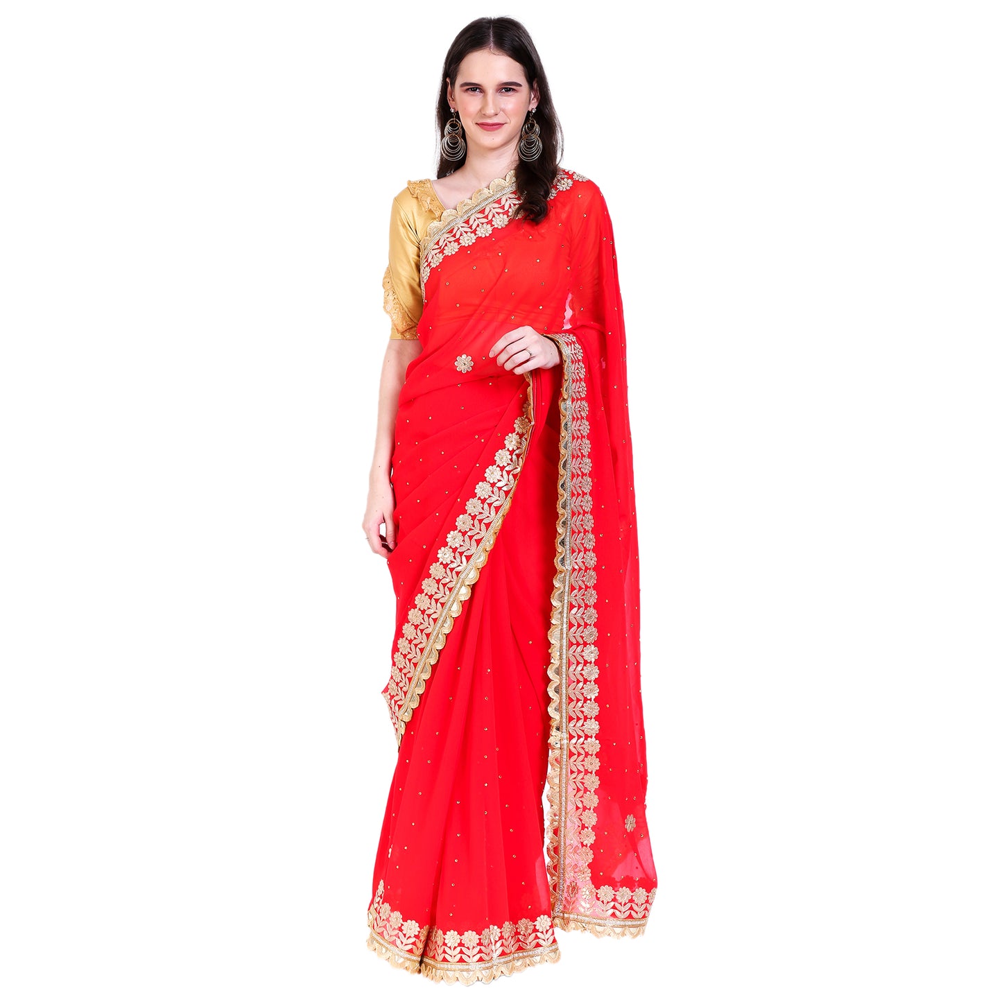 GEORGETEE  GOTA PATTI BORDER 60GM STONE BUTA WORK SAREES