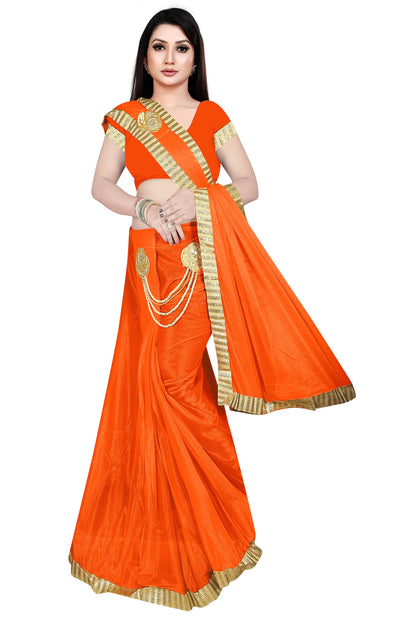 LYCRA GOLDEN LACE LEHNGA STYLE SAREE WITH BROUCH