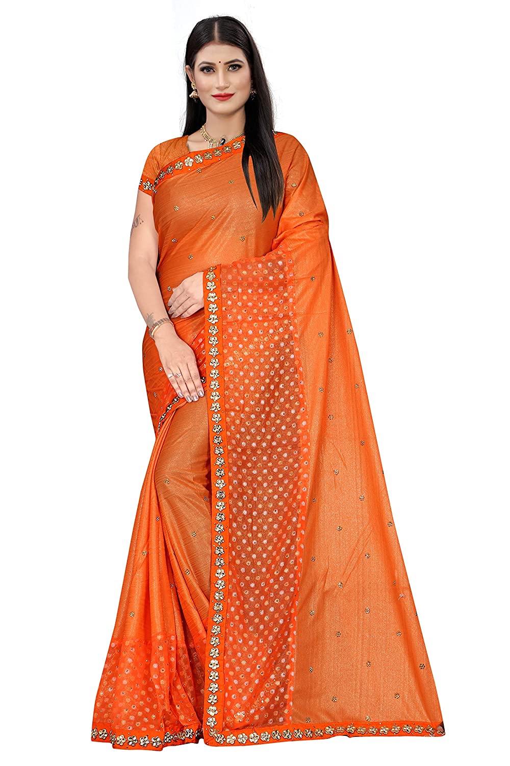 IMPORTED READYMADE BUTTON LACE BORDER SAREES