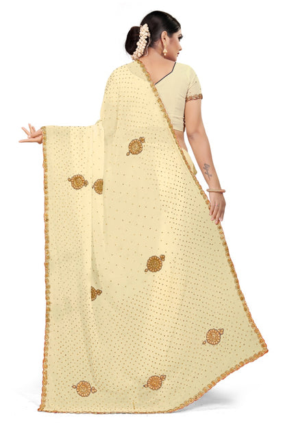 GEORGETTE RESHAM BUTA HAND WORK CUT SAREES