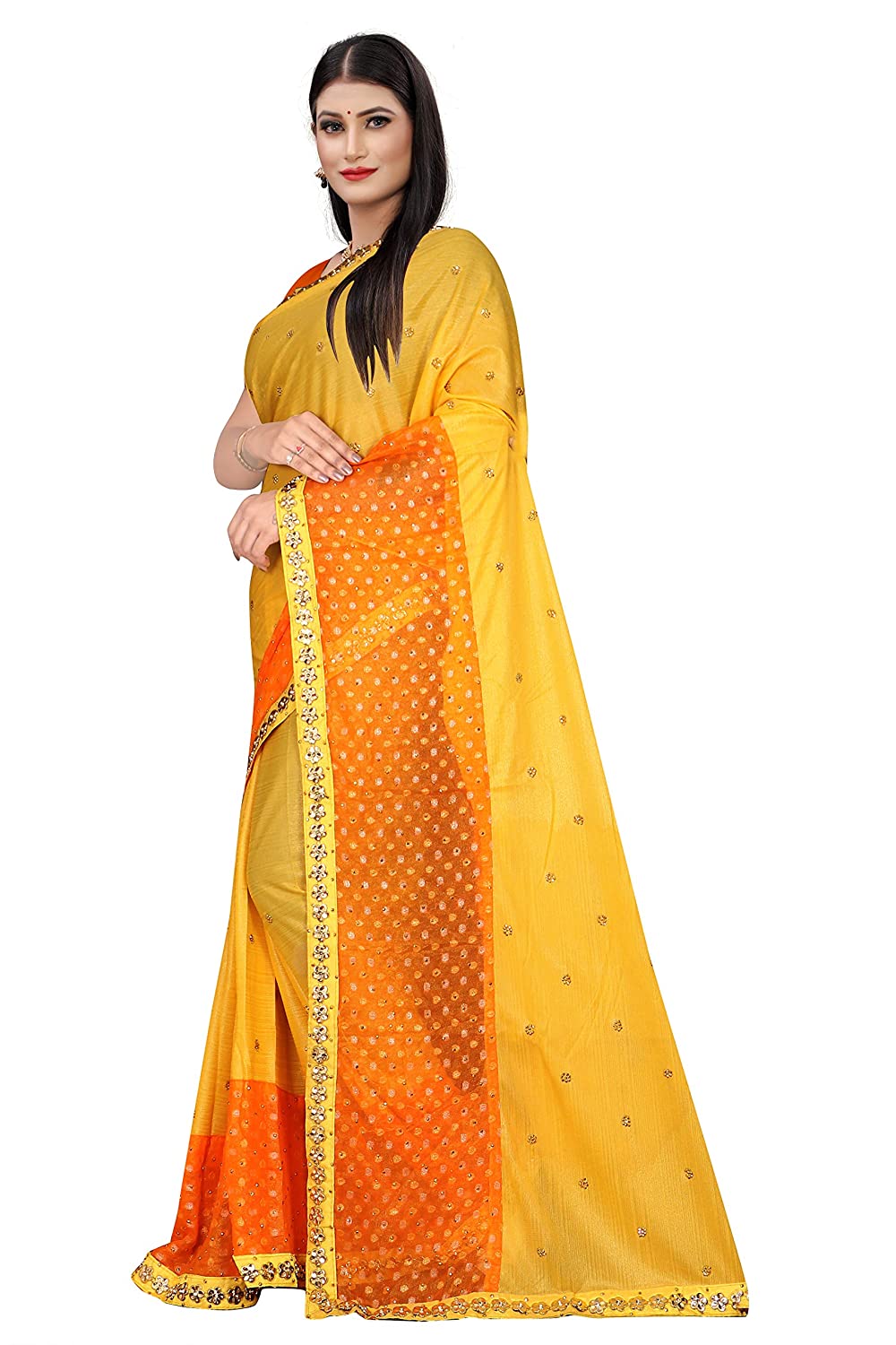 IMPORTED READYMADE BUTTON LACE BORDER SAREES